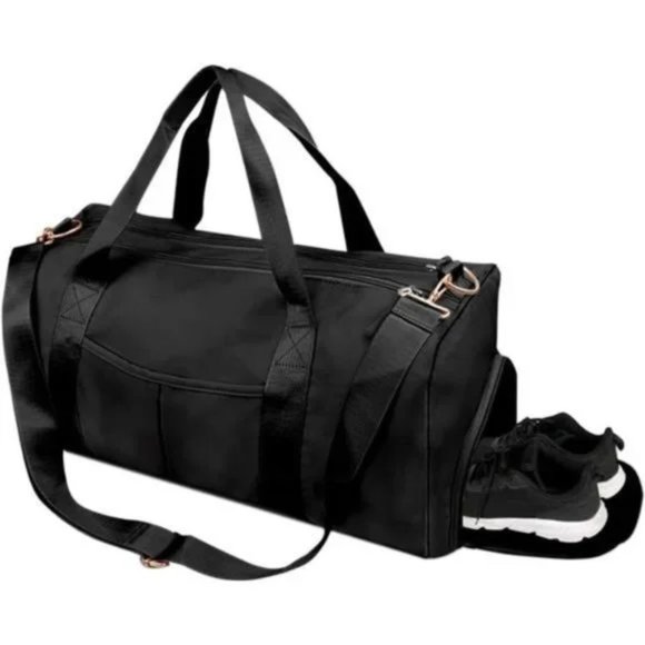 NEW SPORTS Gym Bag Travel Black Duffle Bag Tote Carryon with Shoe Compartment - Picture 1 of 7